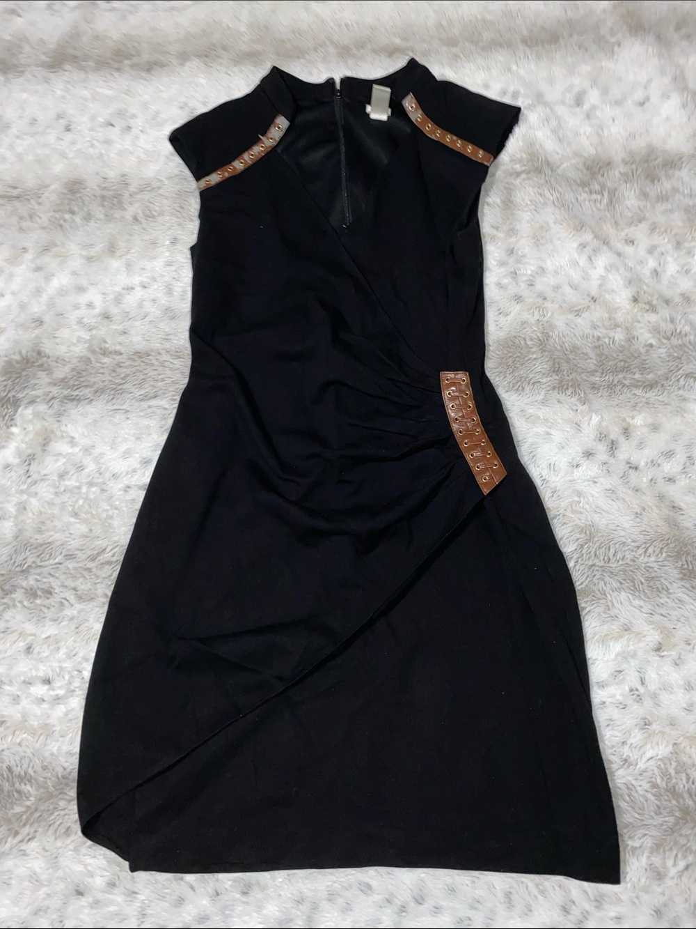 Cache Black Midi Sheath Dress with Brown Stud Accents